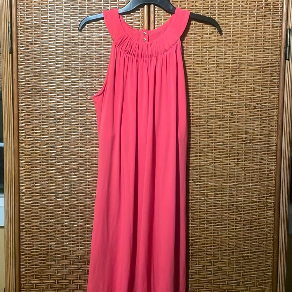 Salmon colored Calvin Klein poly blend halter dress size 8 with shelf bra